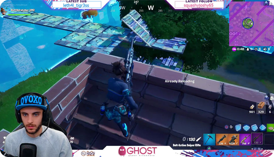 DJ Oli live-streaming Fortnite game via Twitch