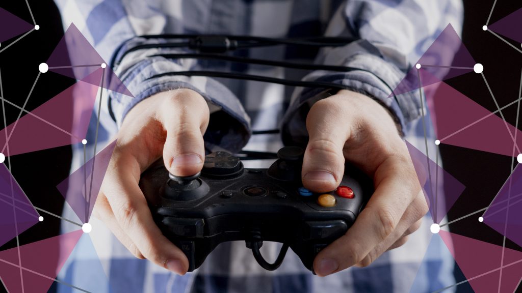 Gamer holding controller in hands with cord tied around wrists