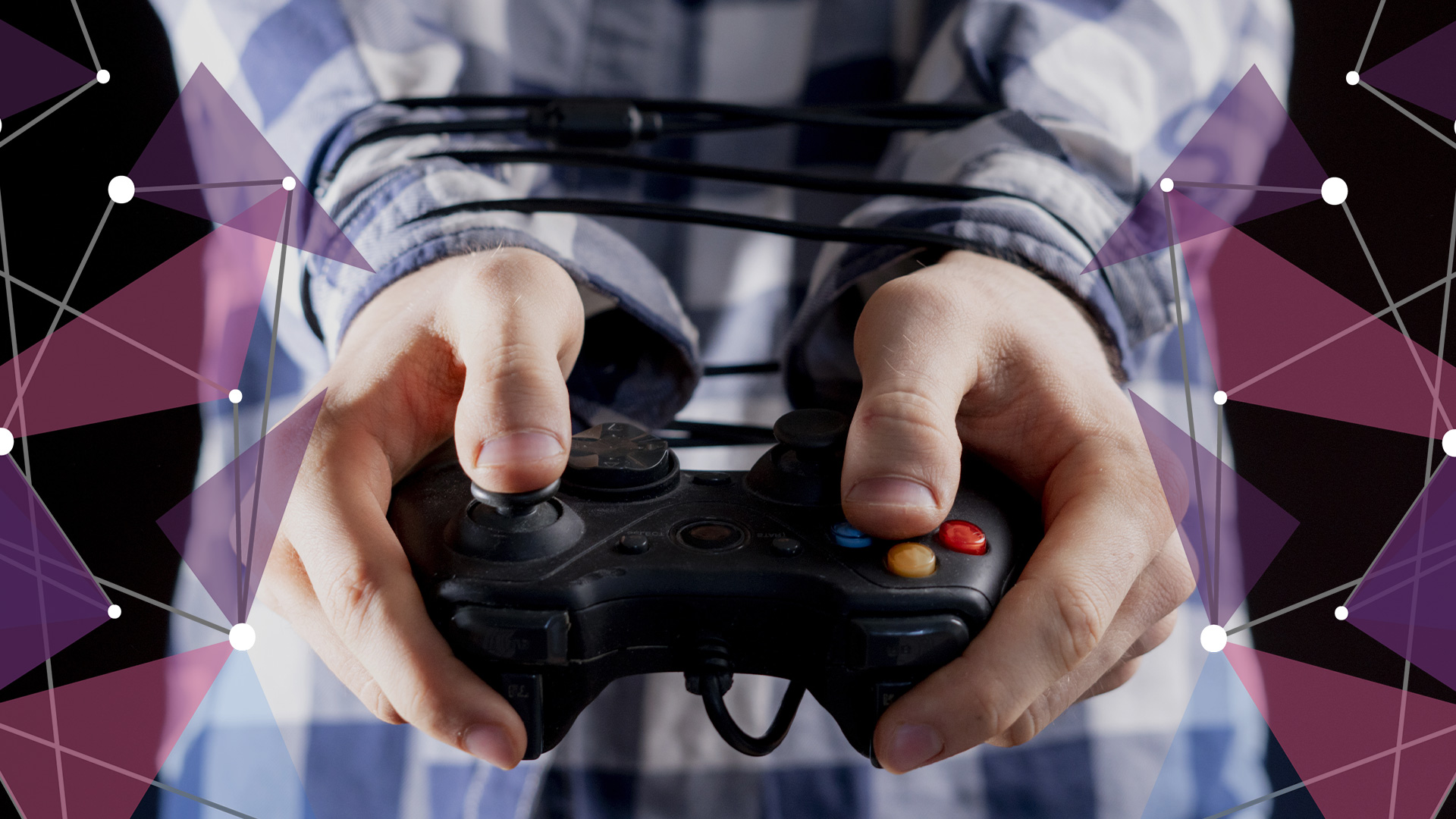 Gamer holding controller in hands with cord tied around wrists